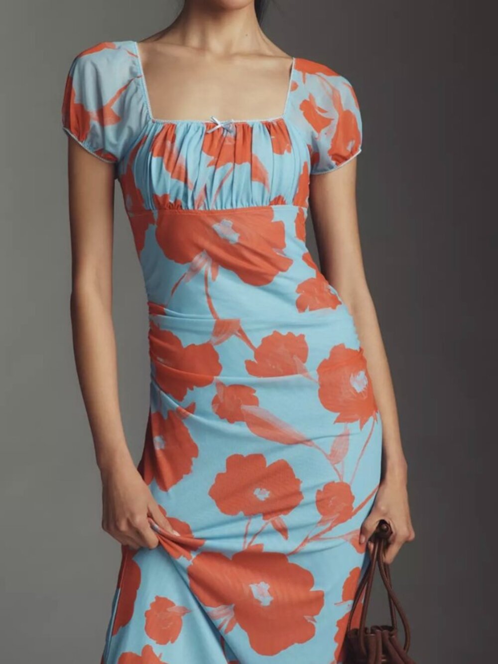 NWT Anthropologie - Maeve Puff-Sleeve Square-Neck Mesh Midi Dress